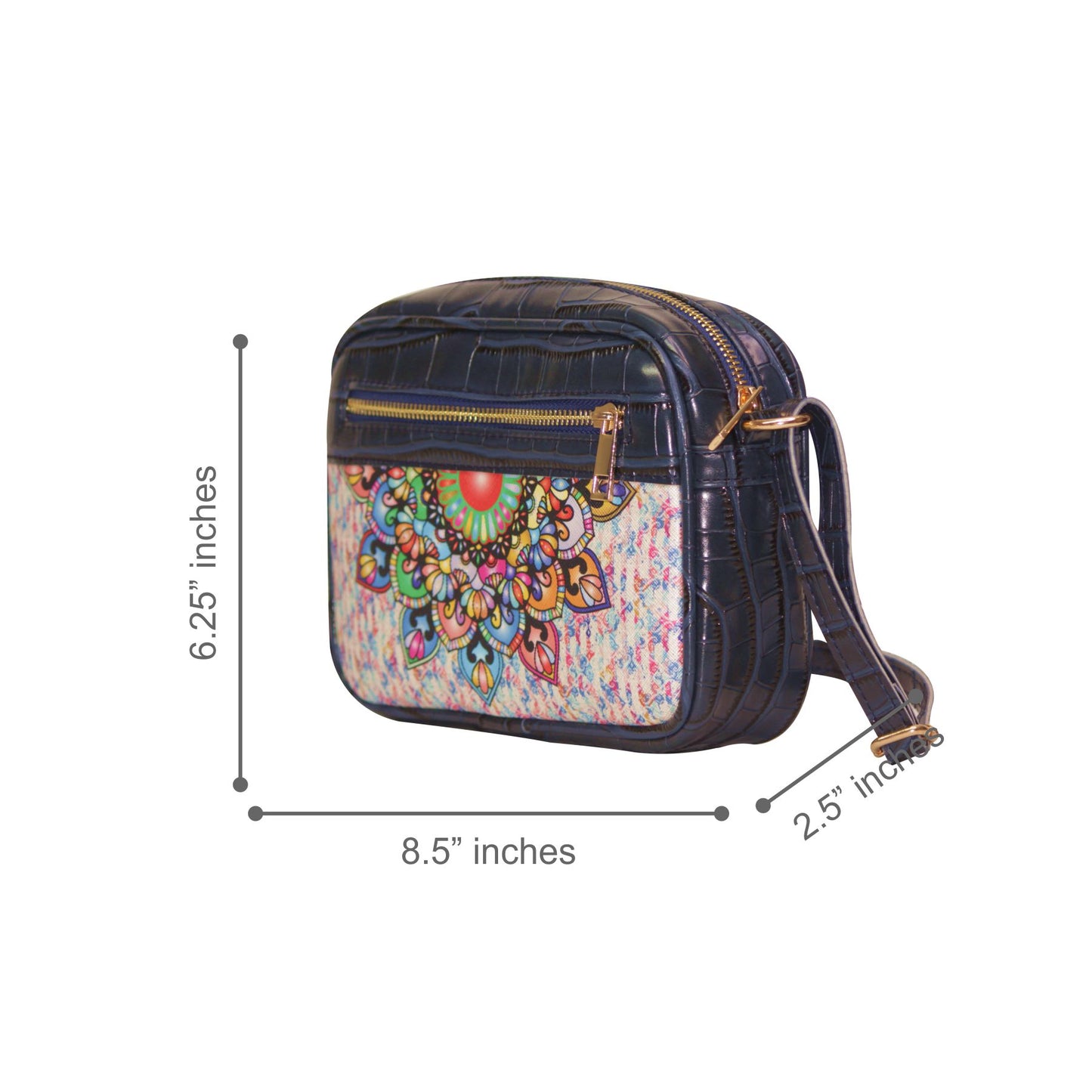 Multicolour Mandala Rectangular Sling Bag Navy Blue Exterior 103-1