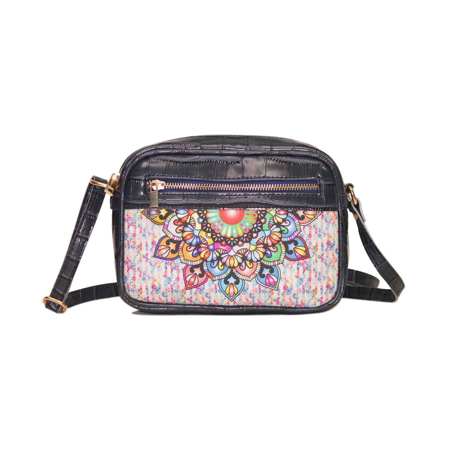 Multicolour Mandala Rectangular Sling Bag Navy Blue Exterior 103-1