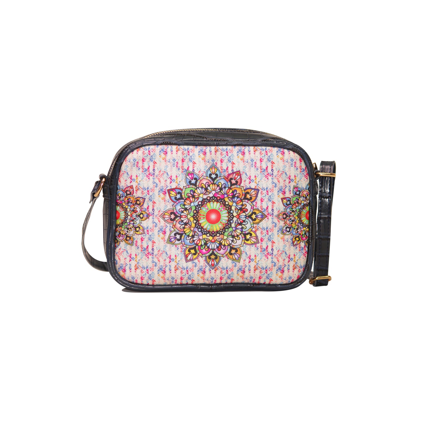Multicolour Mandala Rectangular Sling Bag Navy Blue Exterior 103-1