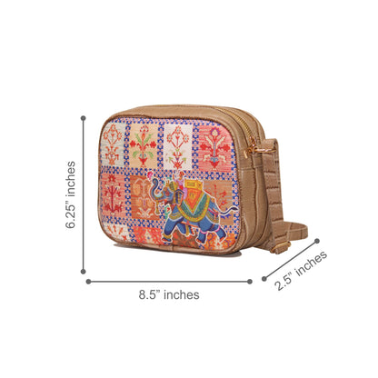 Dancing Elephant Rectangular Sling Bag Beige Exterior 101-1