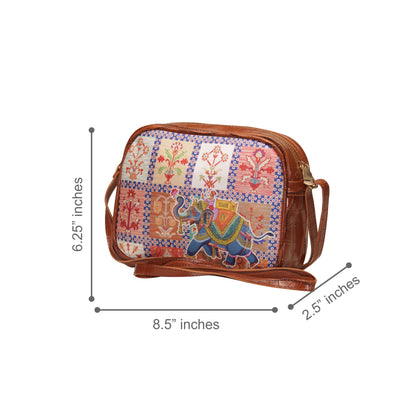 Dancing Elephant Rectangular Sling Bag Brown Exterior 101-2