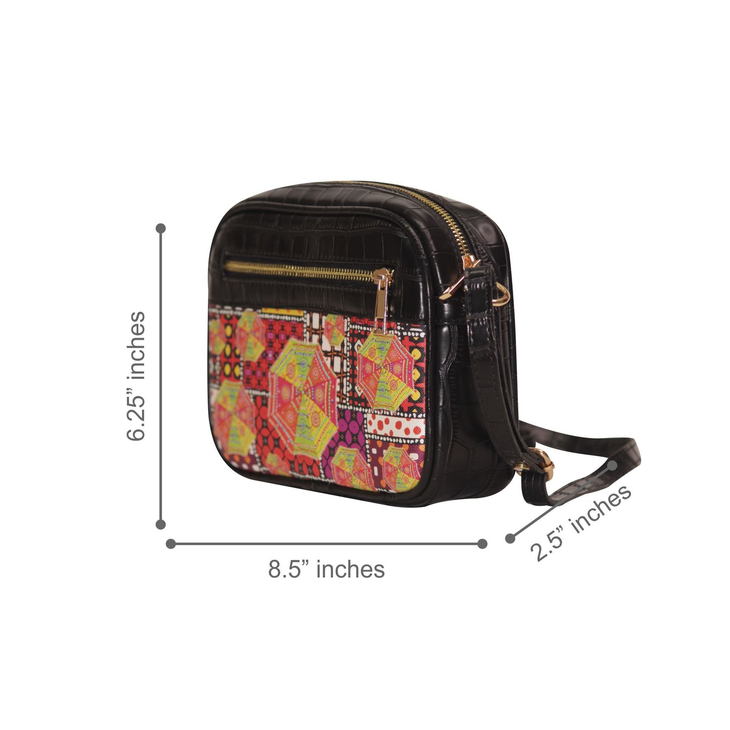 Colourful Umbrella Rectangular Sling Bag Black Exterior 102-1