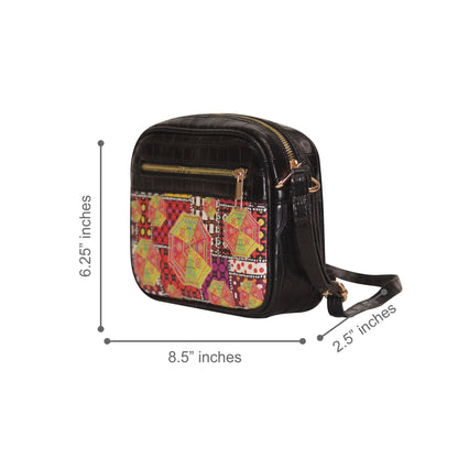 Colourful Umbrella Rectangular Sling Bag Black Exterior 102-1