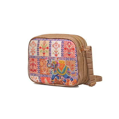 Dancing Elephant Rectangular Sling Bag Beige Exterior 101-1