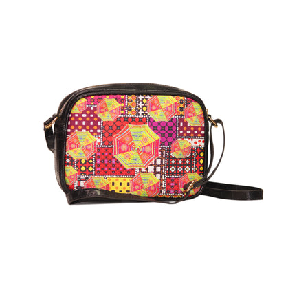 Colourful Umbrella Rectangular Sling Bag Black Exterior 102-1