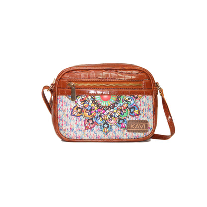 Multicolour Mandala Rectangular Sling Bag Brown Exterior 103-2