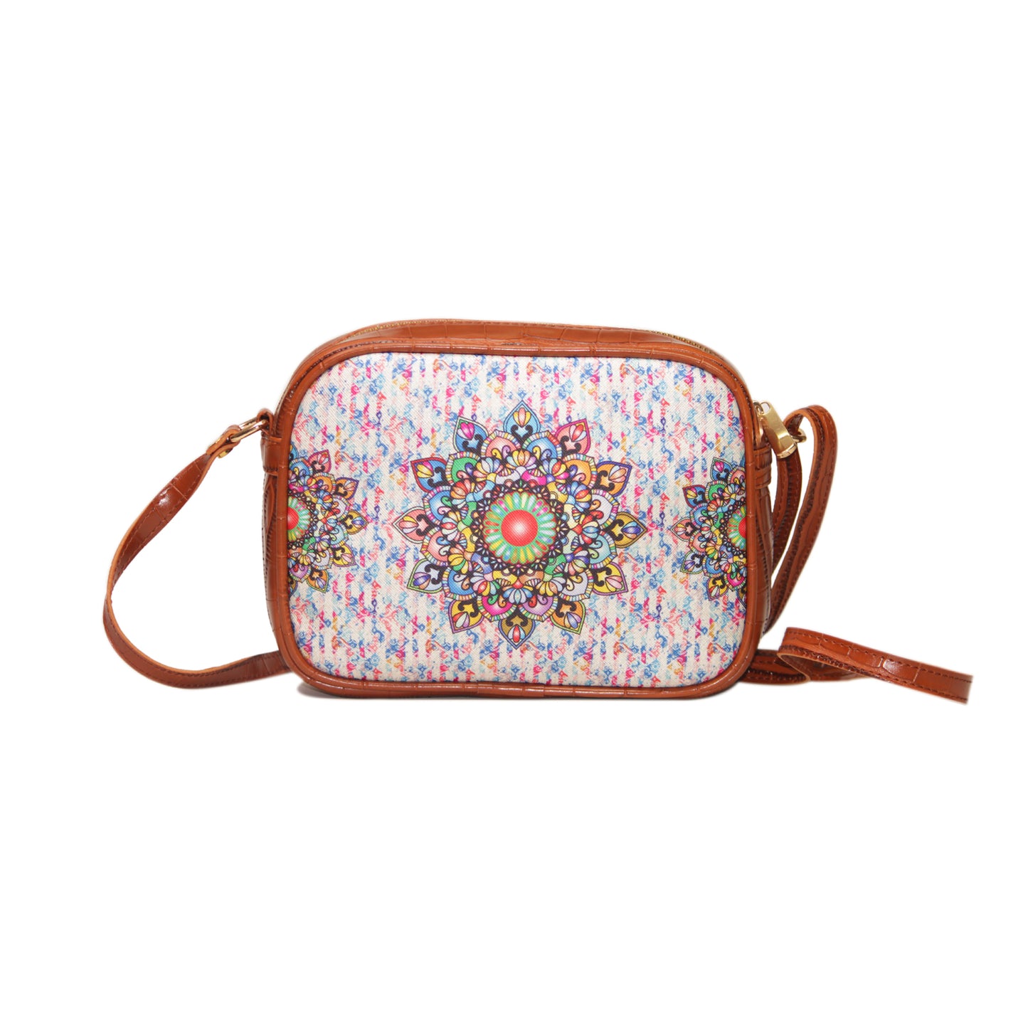 Multicolour Mandala Rectangular Sling Bag Brown Exterior 103-2