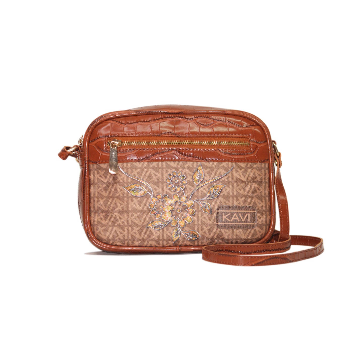 Golden Autumn Rectangular Sling Bag Brown Exterior 105-1