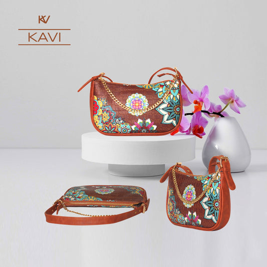 Multi Mandala Brown Baguette Shoulder Bag 710