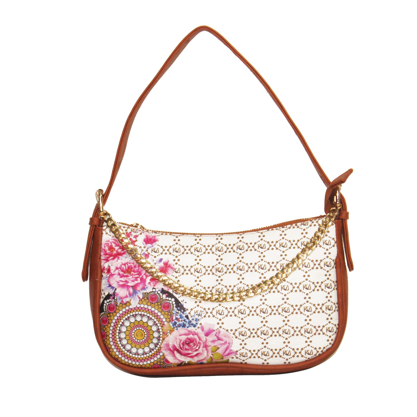 Tribal Mandala White Baguette Shoulder Bag 704