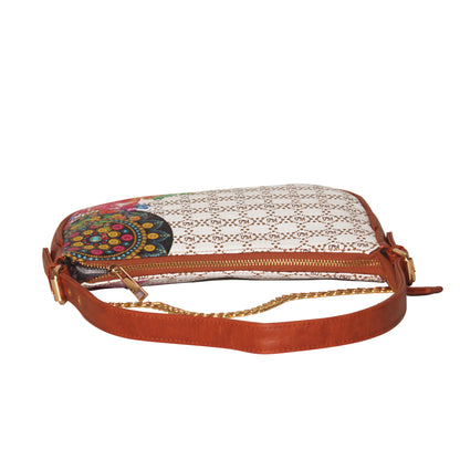 Tribal Mandala White Baguette Shoulder Bag 704