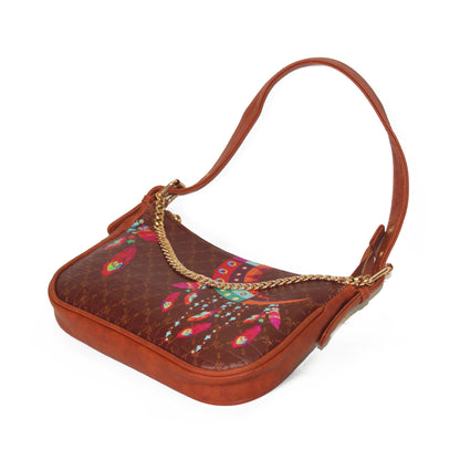 Feathery Moon Charm Brown Baguette Shoulder Bag 706