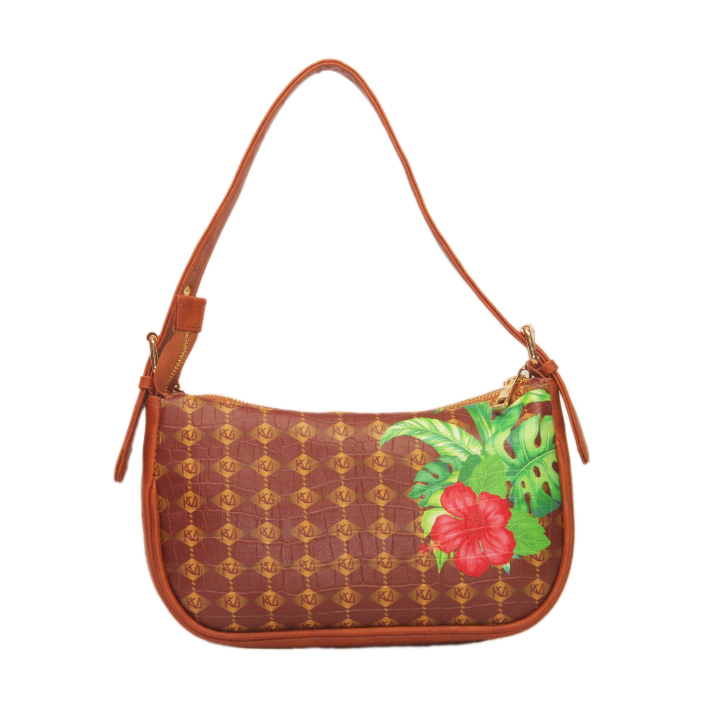 Hibiscus Brown Baguette Shoulder Bag 708