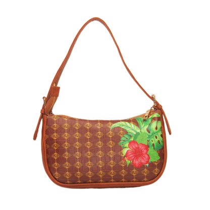 Hibiscus Brown Baguette Shoulder Bag 708