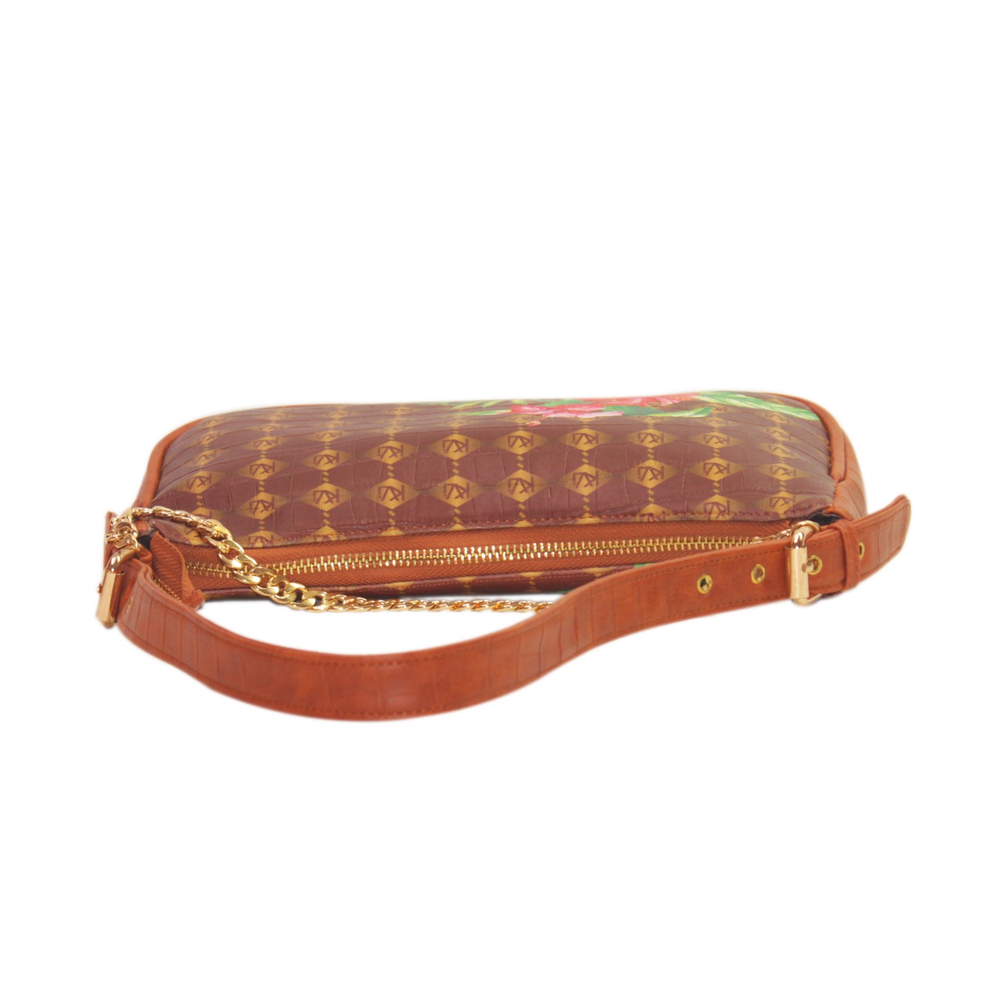 Hibiscus Brown Baguette Shoulder Bag 708