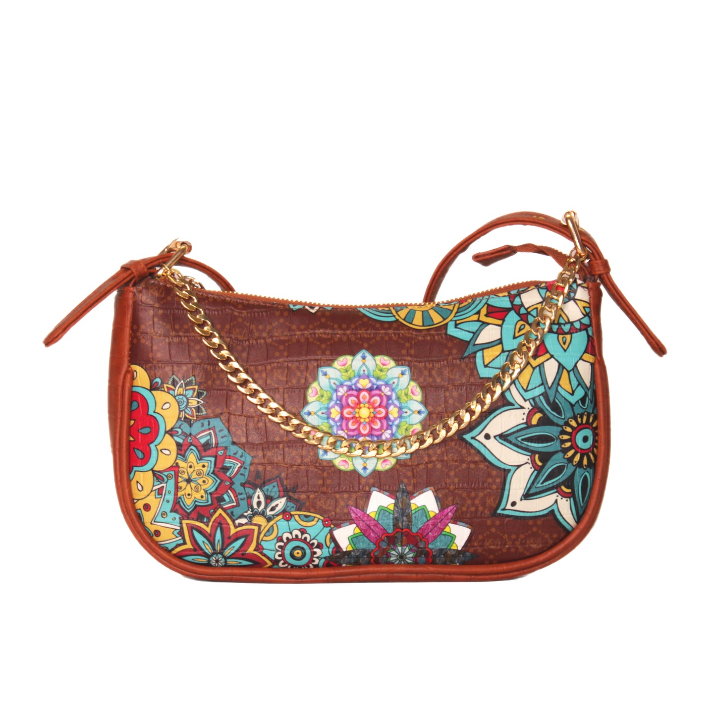 Multi Mandala Brown Baguette Shoulder Bag 710