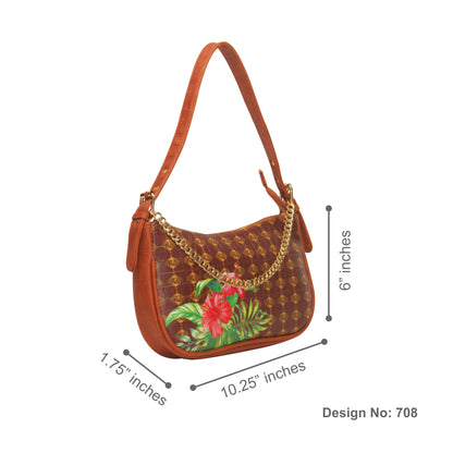 Hibiscus Brown Baguette Shoulder Bag 708