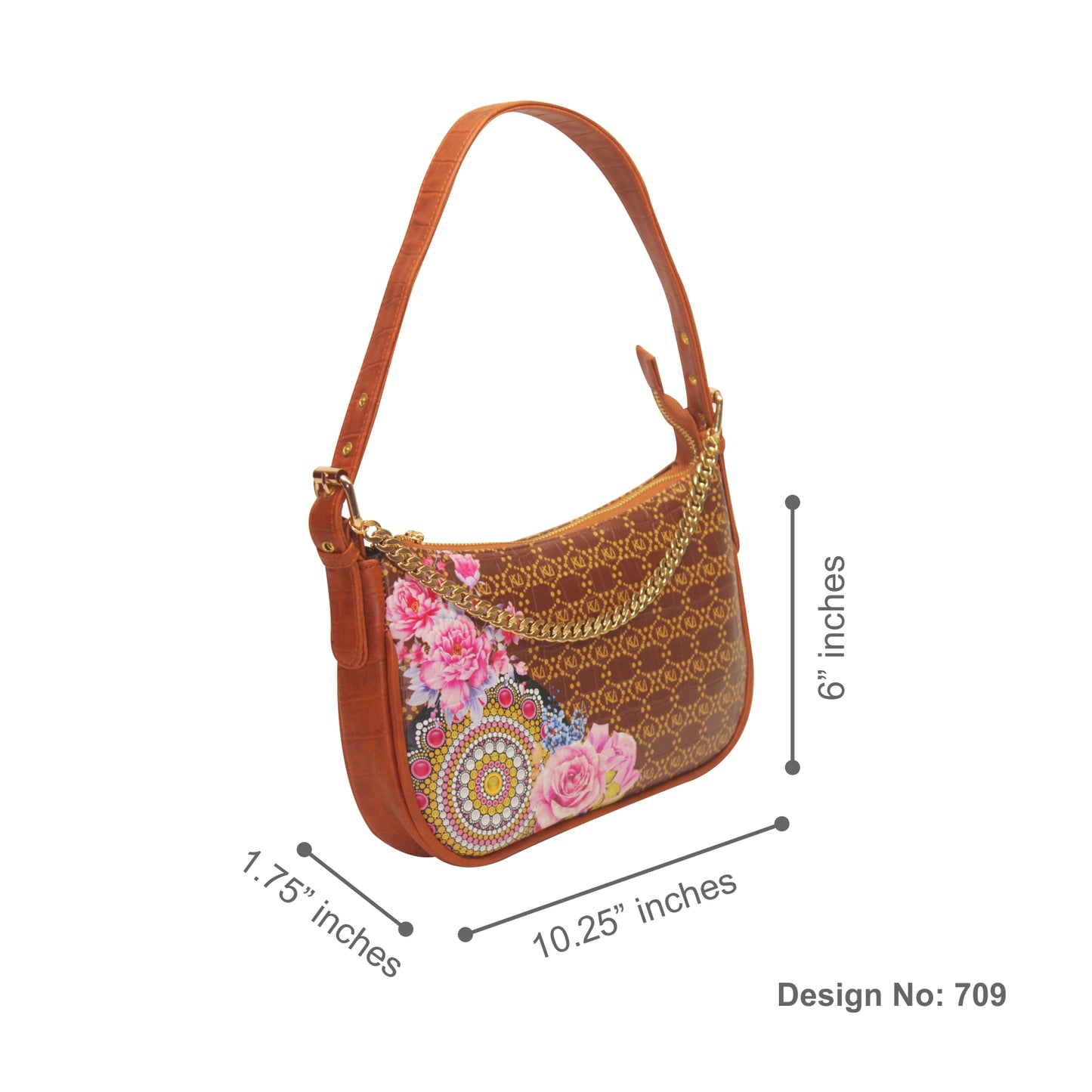 Tribal Mandala Brown Baguette Shoulder Bag 709