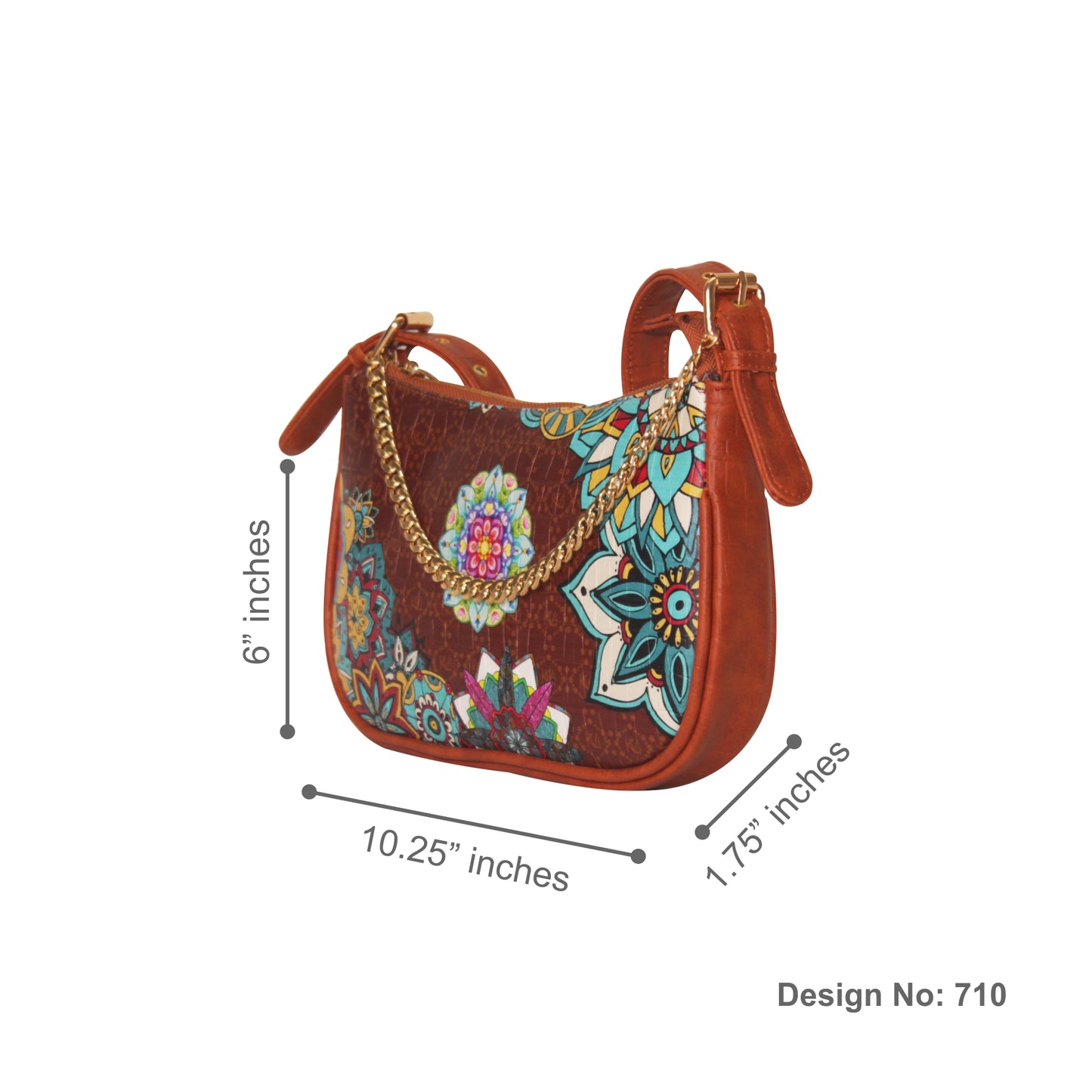 Multi Mandala Brown Baguette Shoulder Bag 710